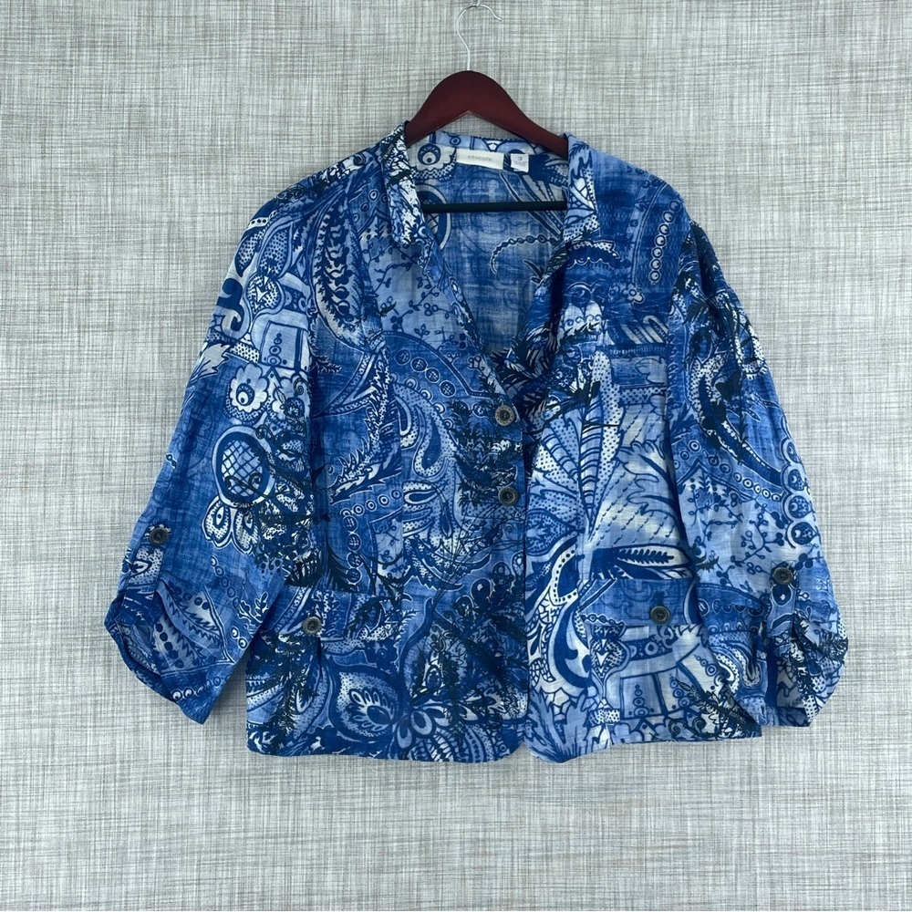 Chico's Blue Paisley Button-Front Jacket